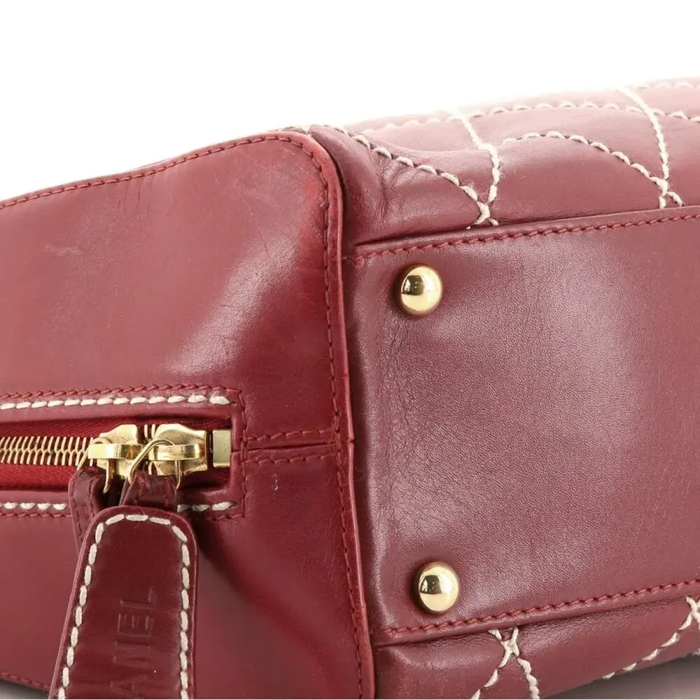 Chanel Red Burgundy Surpique Boston Quilted leather bag - Picture 7 of 10